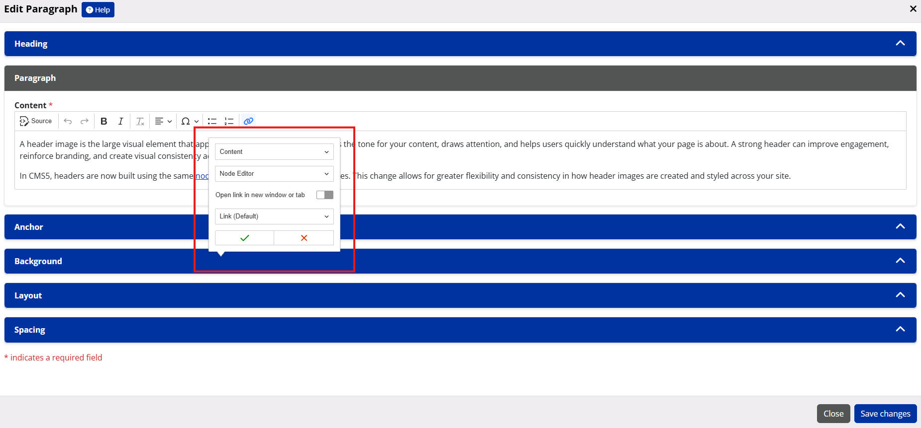 hyperlink editor in cms5